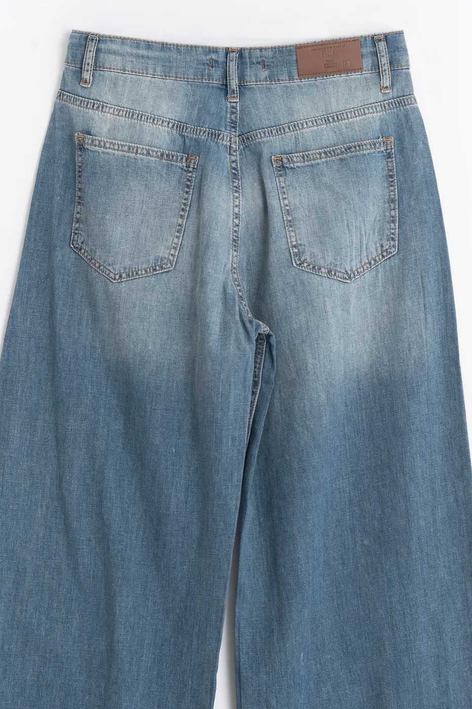 Bayan Mavi Düşük Bel Bol Paça Denim Pantolon