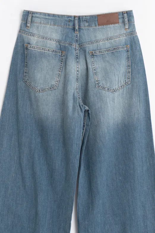 Bayan Mavi Düşük Bel Bol Paça Denim Pantolon - BSL