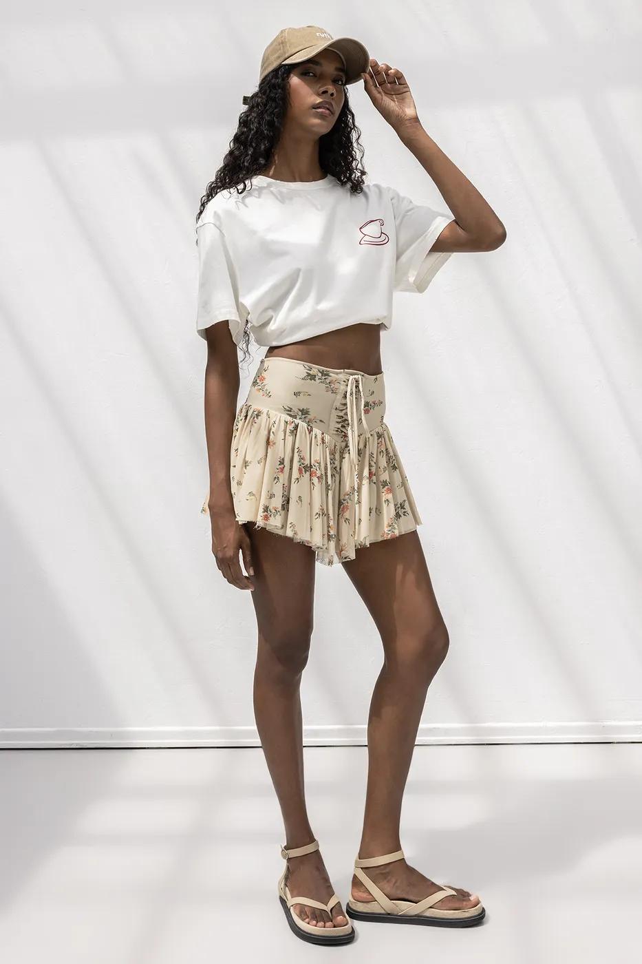 Bayan Bej Korsajlı Şortlu Tül Mini Etek