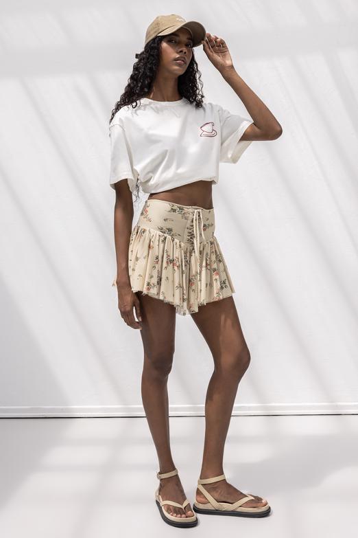 Korsajlı Şortlu Tül Mini Etek