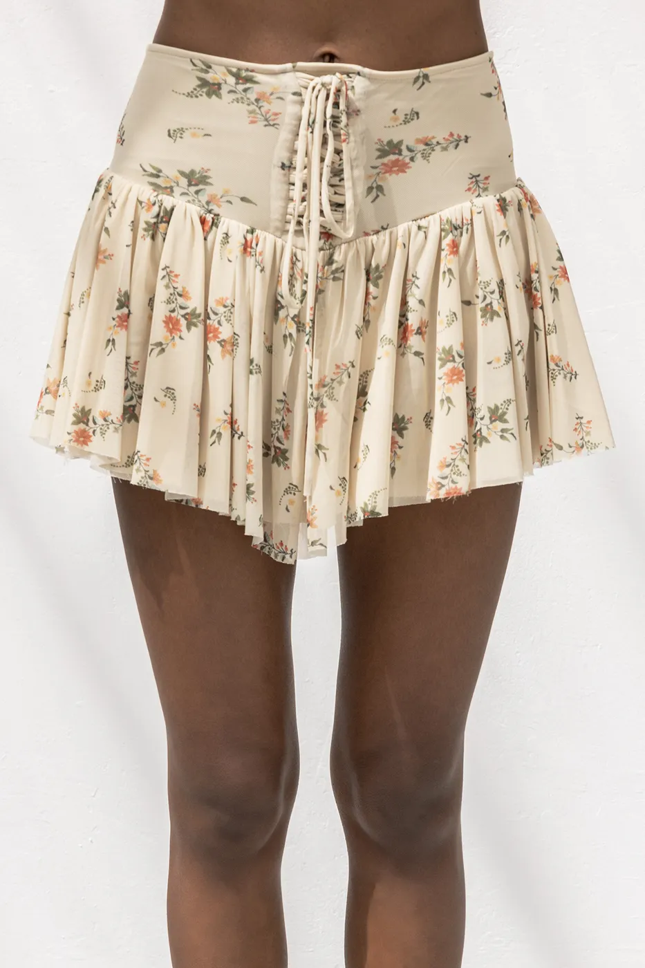 Bayan Bej Korsajlı Şortlu Tül Mini Etek