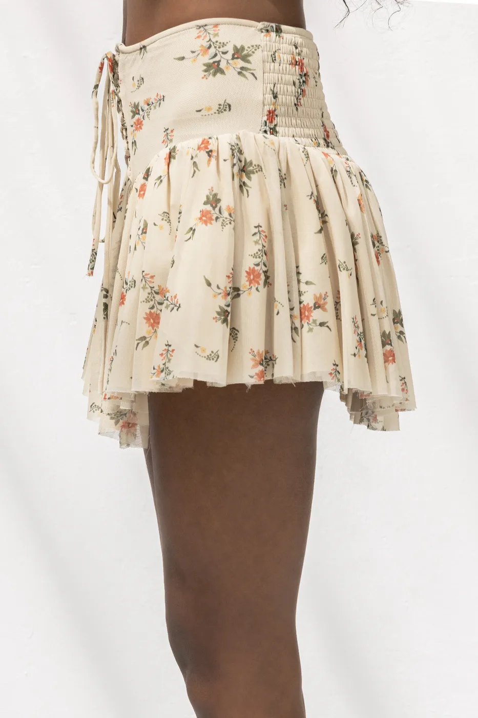 Bayan Bej Korsajlı Şortlu Tül Mini Etek