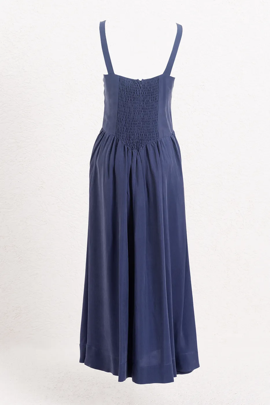 Bayan İndigo Korsajlı Volablı Midi Elbise