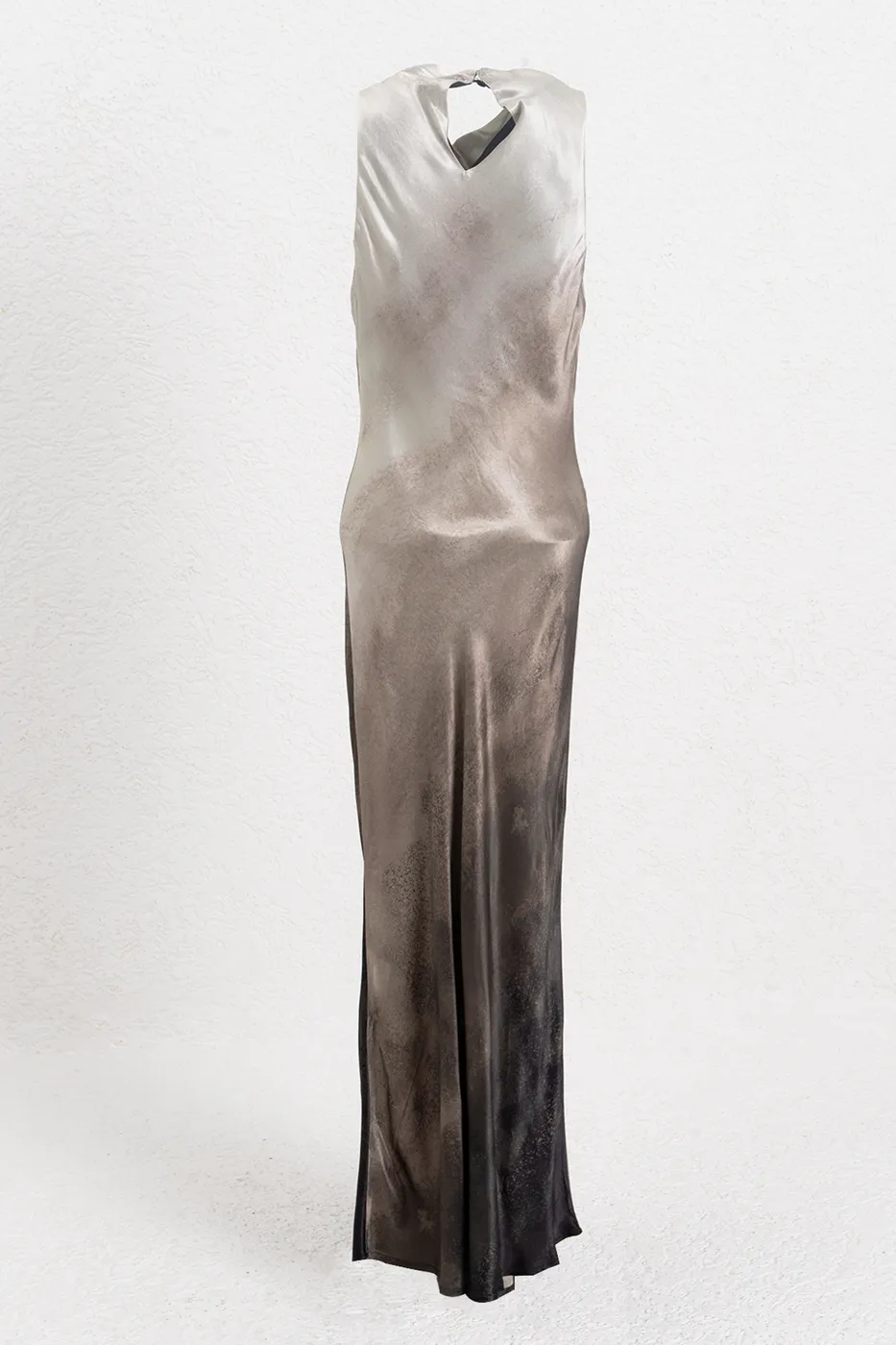 Bayan Bej Degaje Yakalı Saten Midi Elbise