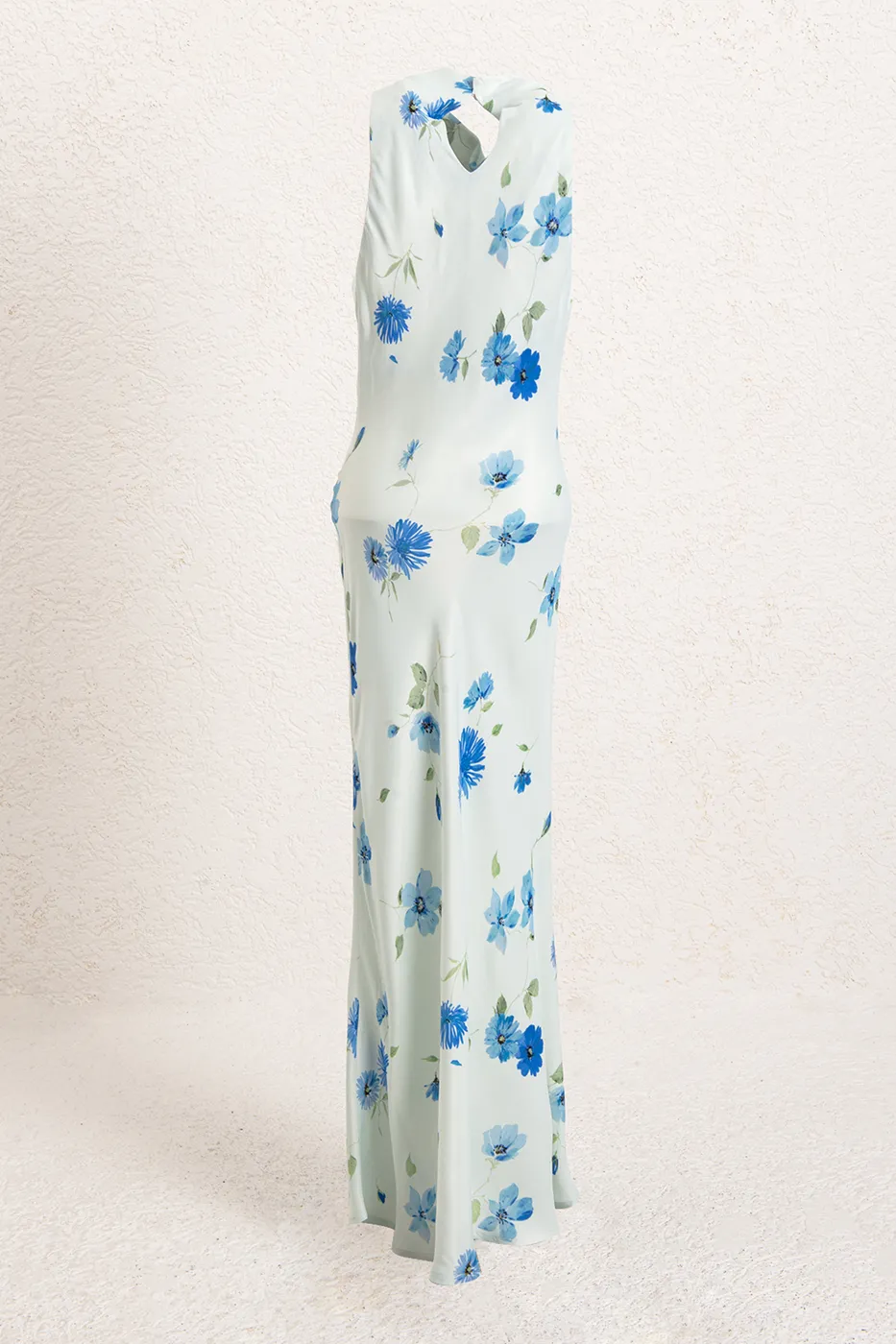 Bayan Mavi Degaje Yakalı Saten Midi Elbise