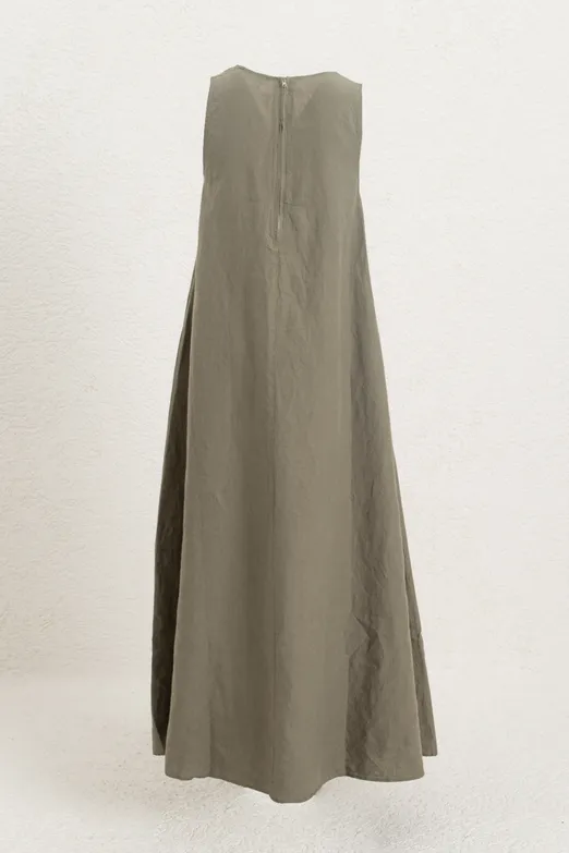 Bayan Haki Oversize Keten Midi Elbise - BSL