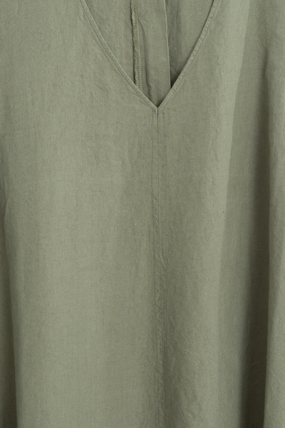 Bayan Haki Oversize Keten Midi Elbise