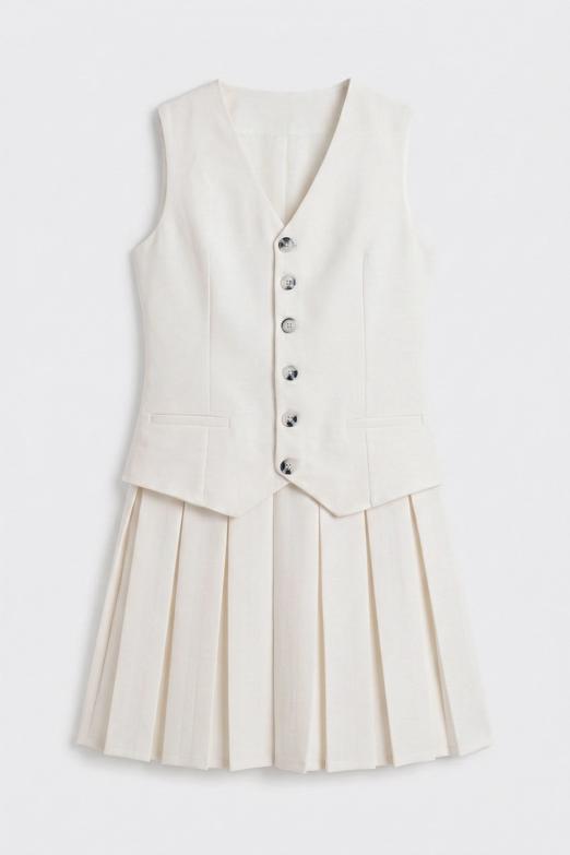 Pileli Kolsuz Mini Elbise