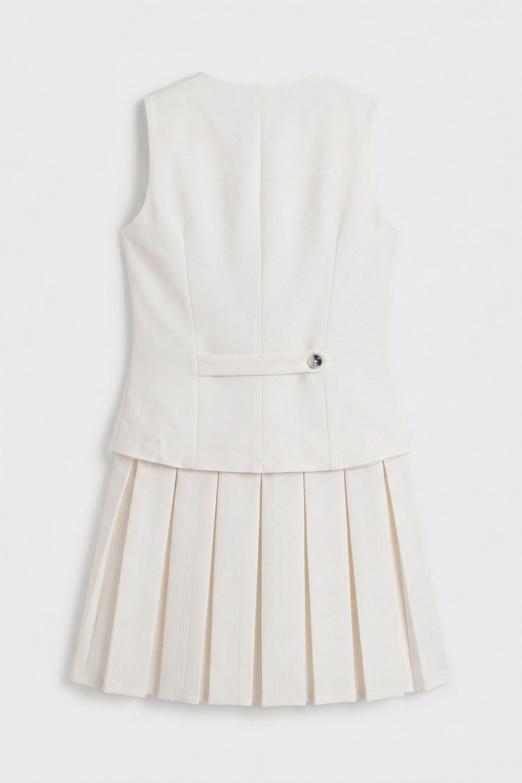 Pileli Kolsuz Mini Elbise