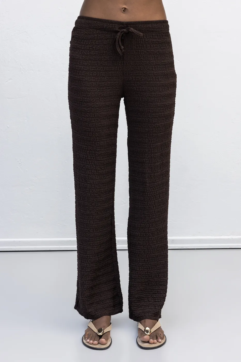 Bayan Kahverengi Dokulu Düz Kesim Pantolon