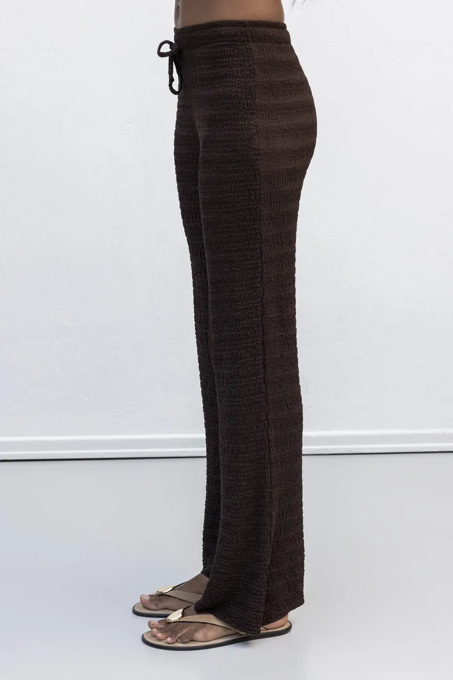 Bayan Kahverengi Dokulu Düz Kesim Pantolon