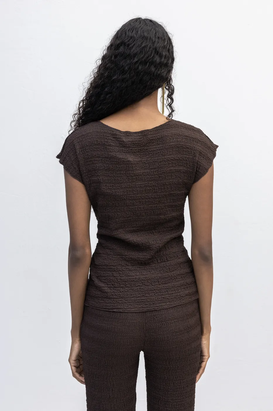 Bayan Kahverengi Dokulu Bağlama Detaylı Bluz