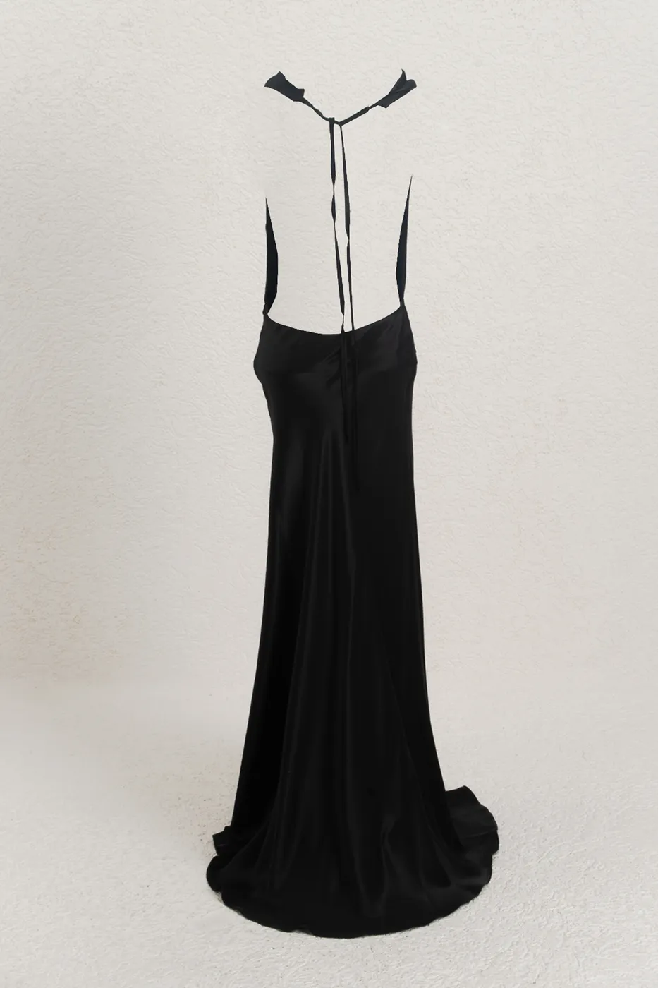 Bayan Siyah Degaje Yakalı  Maksi Saten Elbise