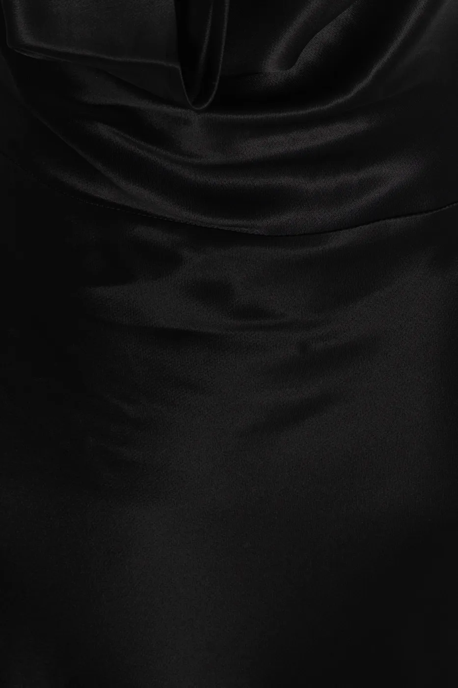 Bayan Siyah Degaje Yakalı  Maksi Saten Elbise