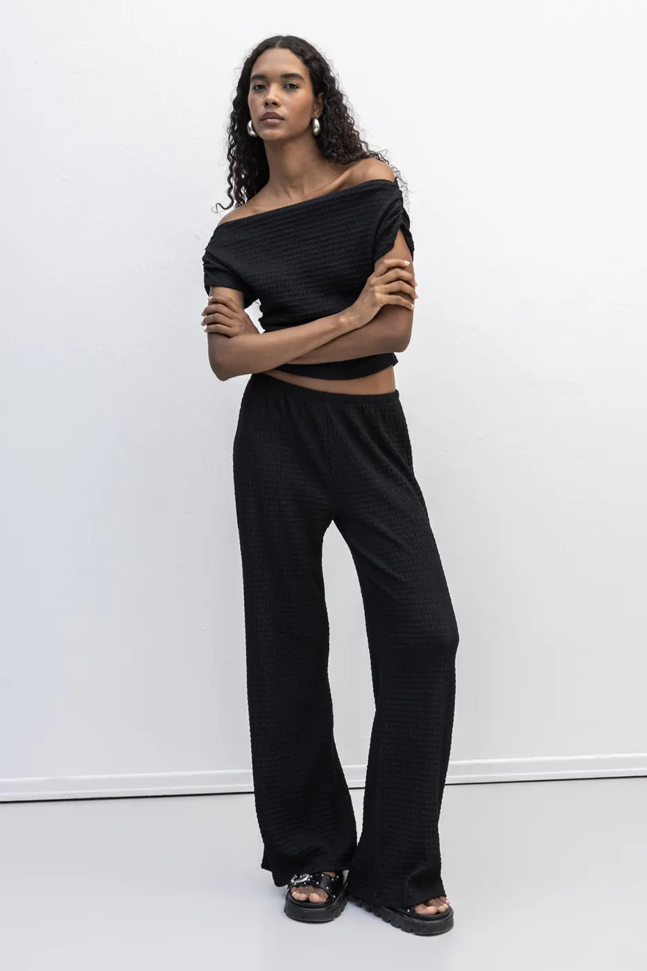 Bayan Siyah Dokulu Pantolon