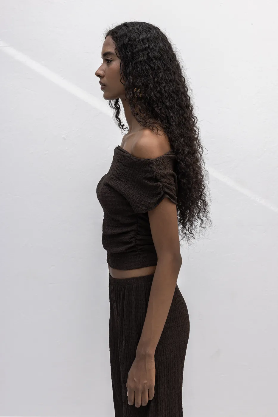 Bayan Kahverengi Dokulu Carmen Yaka Bluz