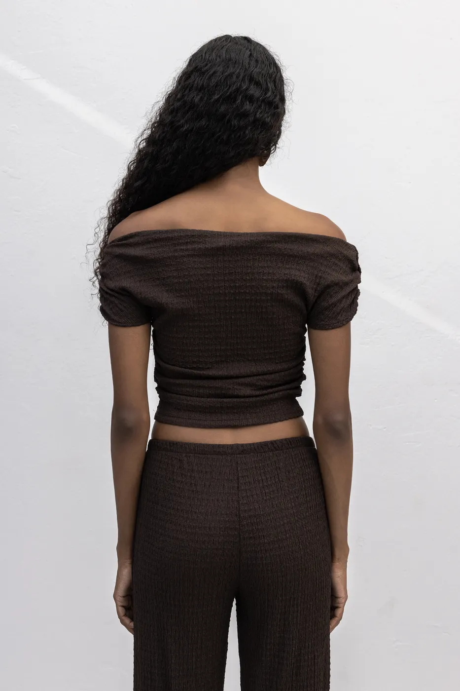 Bayan Kahverengi Dokulu Carmen Yaka Bluz