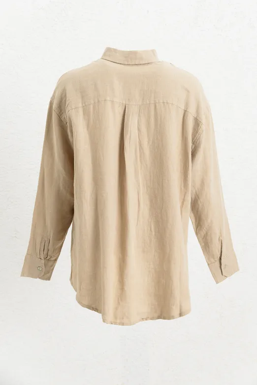Bayan Bej %100 Keten Oversize Gömlek - BSL
