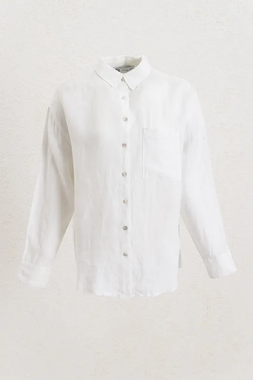 Bayan Beyaz %100 Keten Oversize Gömlek - BSL