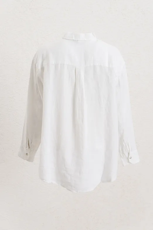 Bayan Beyaz %100 Keten Oversize Gömlek - BSL