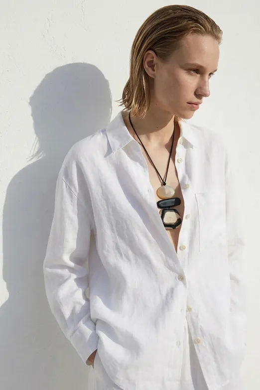 Bayan Beyaz %100 Keten Oversize Gömlek - BSL