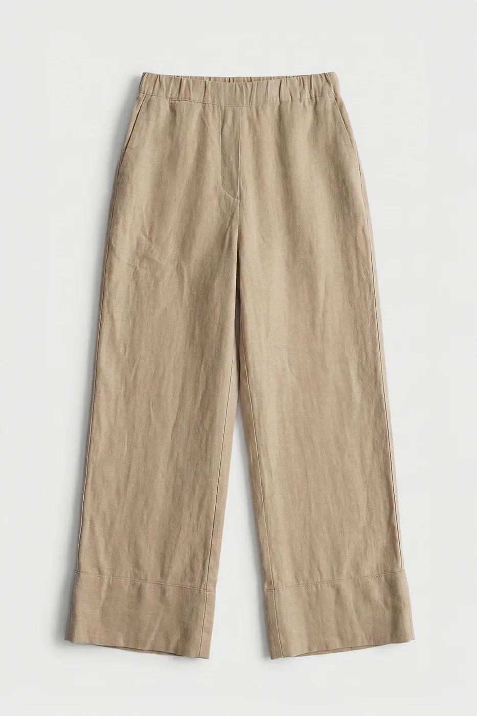 Bayan Bej %100 Keten Bol Pantolon