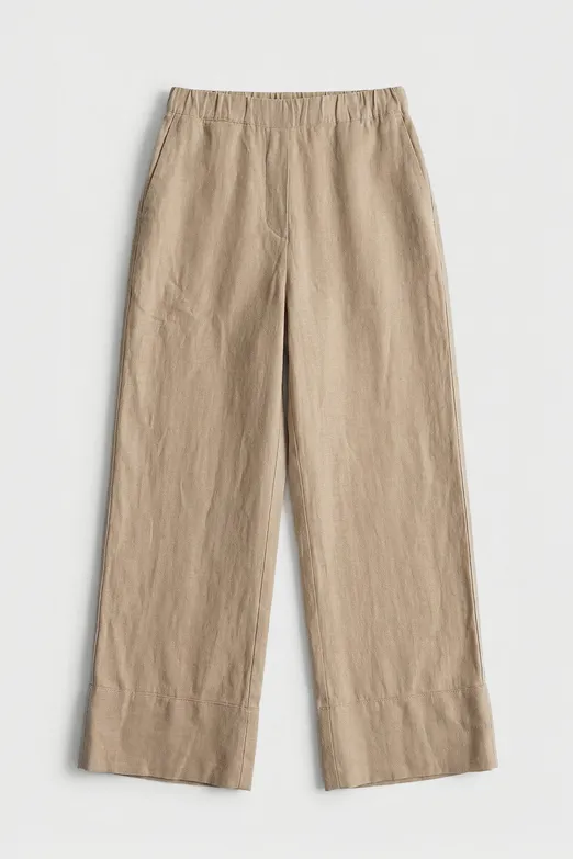 Bayan Bej %100 Keten Bol Pantolon - BSL