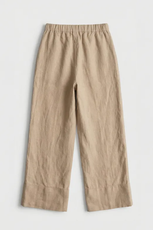 Bayan Bej %100 Keten Bol Pantolon - BSL