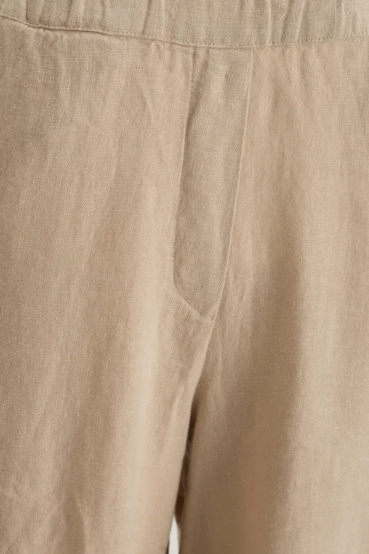 Bayan Bej %100 Keten Bol Pantolon - BSL