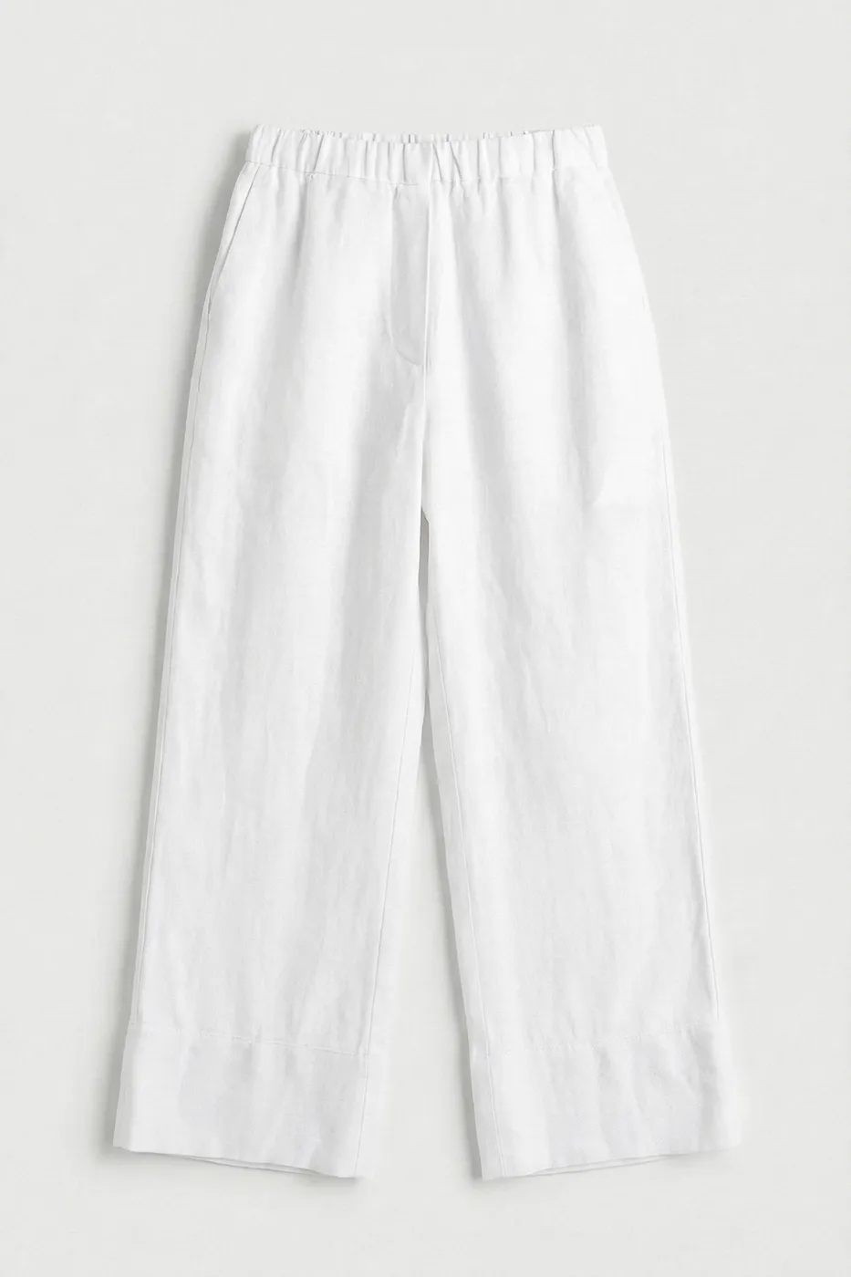 Bayan Beyaz %100 Keten Bol Pantolon