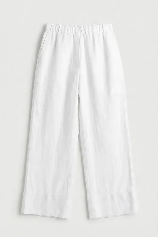 Bayan Beyaz %100 Keten Bol Pantolon - BSL