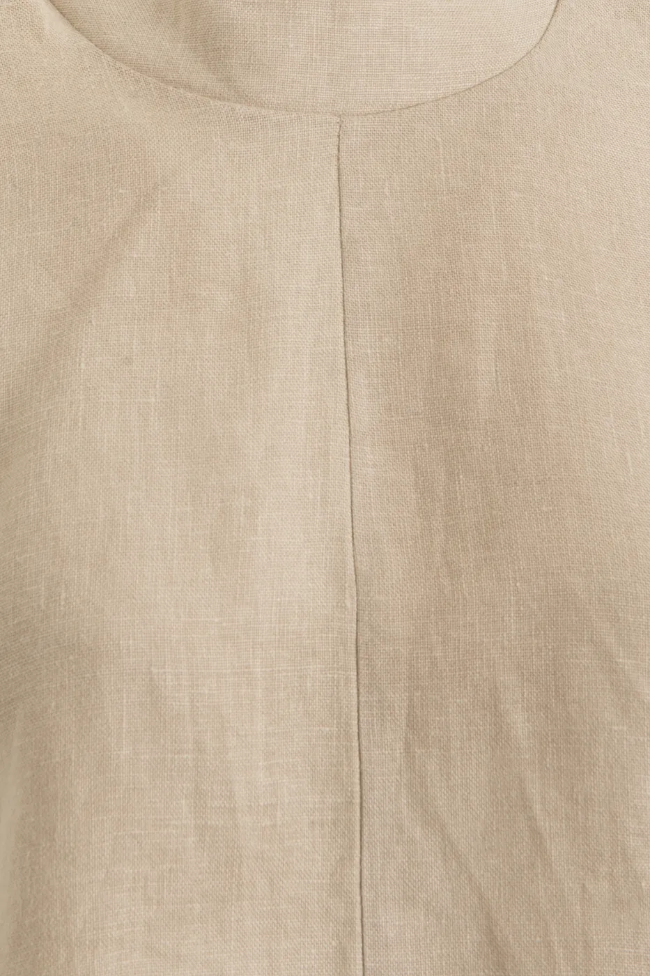 Bayan Bej %100 Keten Dik Yakalı Bluz