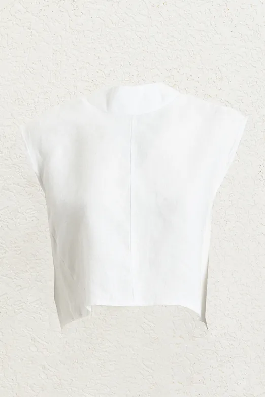 Bayan Beyaz %100 Keten Dik Yakalı Bluz - BSL