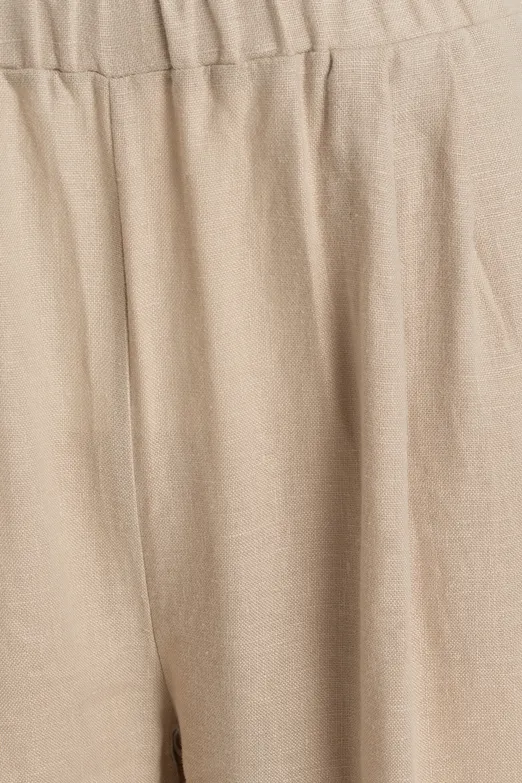Bayan Bej %100 Keten Bol Pantolon - BSL