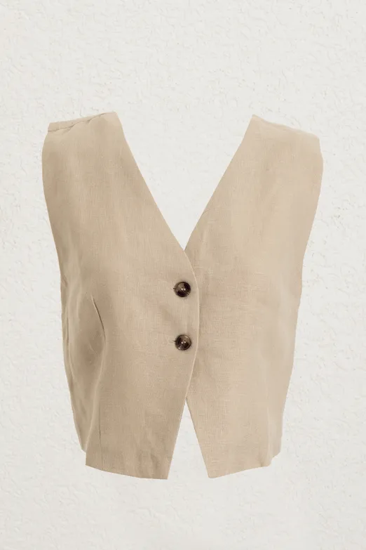 Bayan Bej %100 Keten Yelek - BSL