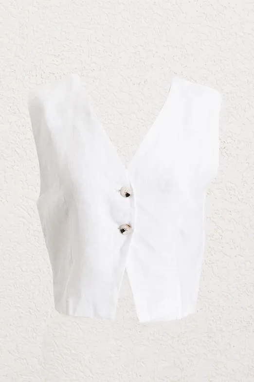 Bayan Beyaz %100 Keten Yelek - BSL