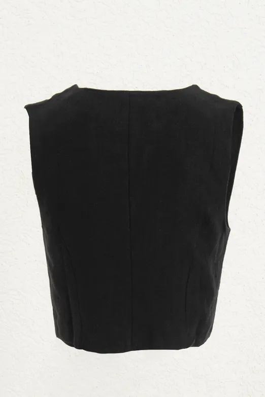 Bayan Siyah %100 Keten Yelek - BSL