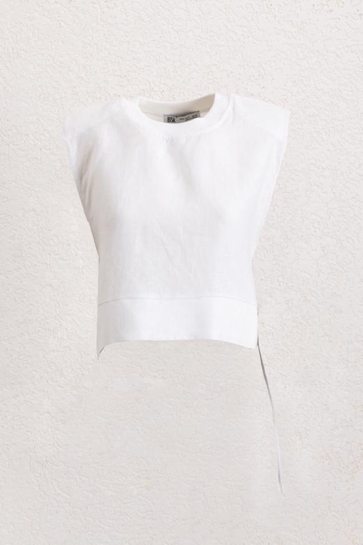 Bayan  Yandan Bağcıklı Crop Keten Bluz