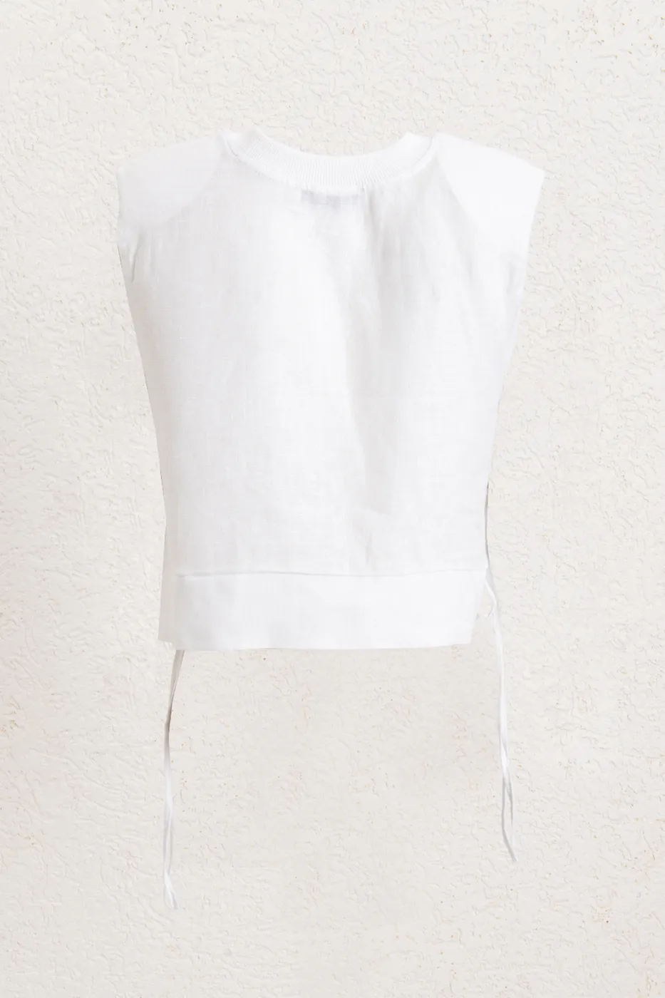 Bayan Beyaz Yandan Bağcıklı Crop Keten Bluz