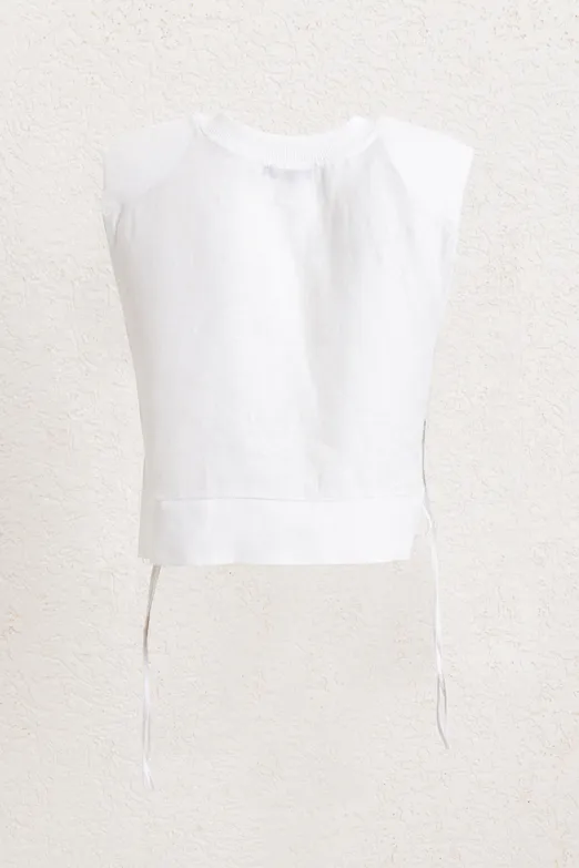 Bayan Beyaz Yandan Bağcıklı Crop Keten Bluz - BSL