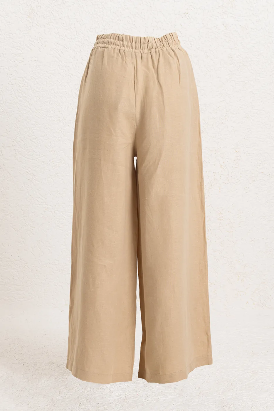 Bayan Bej %100 Keten Düz  Kesim Bol Pantolon