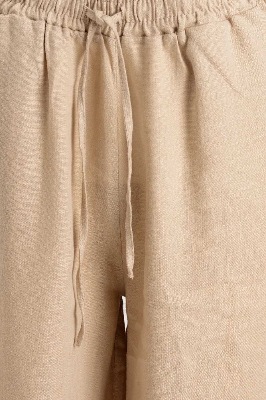 Bayan Bej %100 Keten Düz  Kesim Bol Pantolon