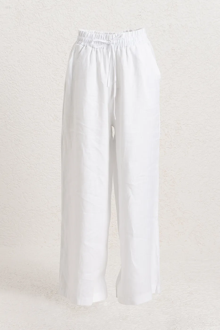 Bayan Beyaz %100 Keten Düz  Kesim Bol Pantolon