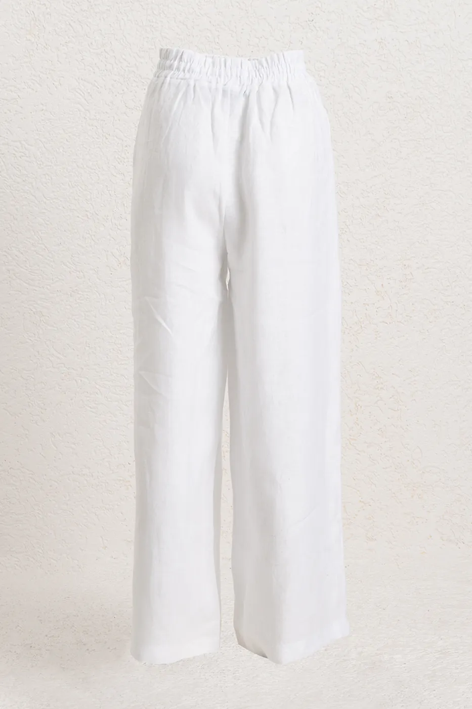 Bayan Beyaz %100 Keten Düz  Kesim Bol Pantolon