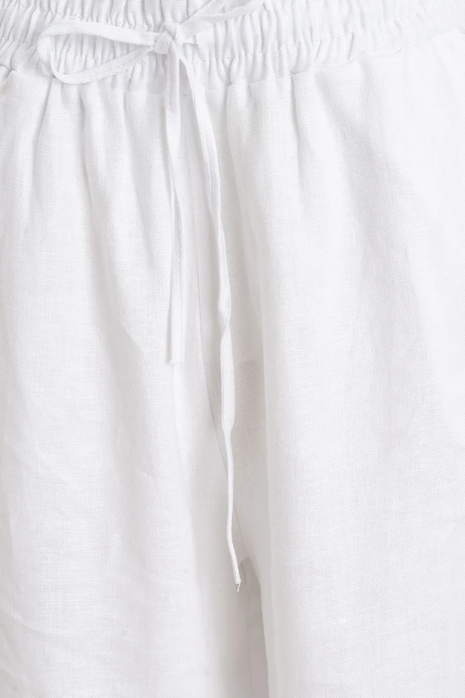 Bayan Beyaz %100 Keten Düz  Kesim Bol Pantolon