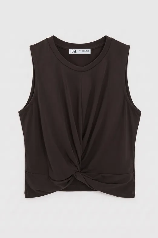 Bayan Kahverengi Burgulu Crop Top - BSL