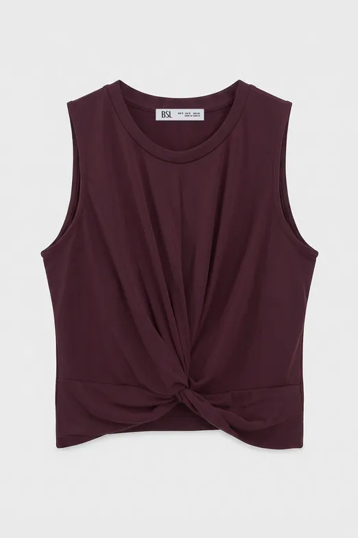Bayan Bordo Burgulu Crop Top - BSL