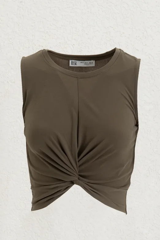 Bayan Haki Burgulu Crop Top - BSL