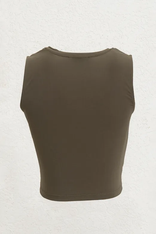 Bayan Haki Burgulu Crop Top - BSL