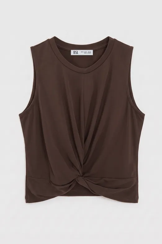 Bayan Kahverengi Burgulu Crop Top - BSL